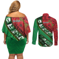 Personalised Cook Islands ANZAC 1915-2026 Filmstrip Couples Matching Off Shoulder Short Dress and Long Sleeve Button Shirt Lest We Forget 25 April LT9 - Polynesian Pride