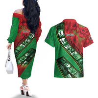 Personalised Cook Islands ANZAC 1915-2026 Filmstrip Couples Matching Off The Shoulder Long Sleeve Dress and Hawaiian Shirt Lest We Forget 25 April LT9 - Polynesian Pride