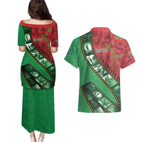 Personalised Cook Islands ANZAC 1915-2026 Filmstrip Couples Matching Puletasi and Hawaiian Shirt Lest We Forget 25 April LT9 - Polynesian Pride