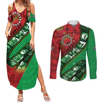 Personalised Cook Islands ANZAC 1915-2026 Filmstrip Couples Matching Summer Maxi Dress and Long Sleeve Button Shirt Lest We Forget 25 April LT9 Green - Polynesian Pride