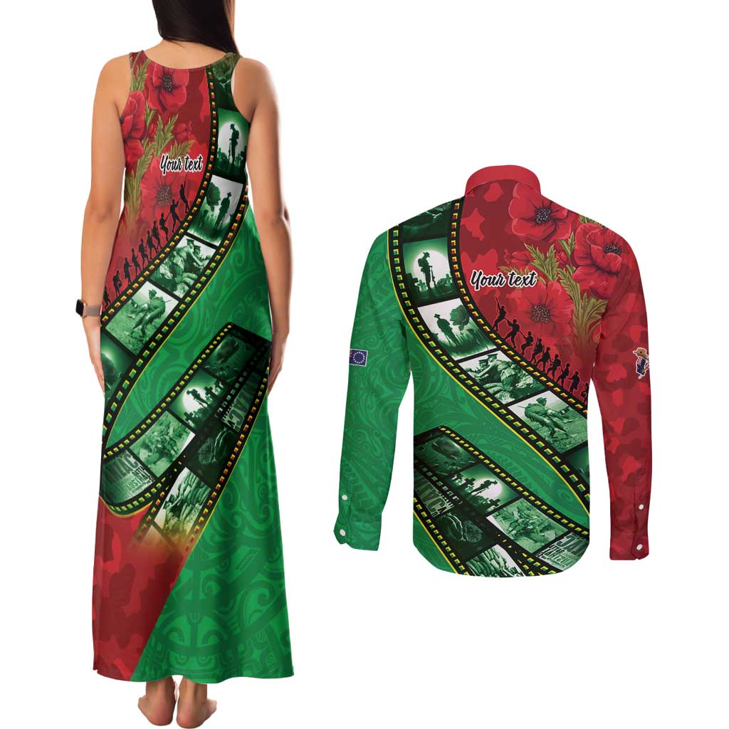 Personalised Cook Islands ANZAC 1915-2026 Filmstrip Couples Matching Tank Maxi Dress and Long Sleeve Button Shirt Lest We Forget 25 April LT9 - Polynesian Pride