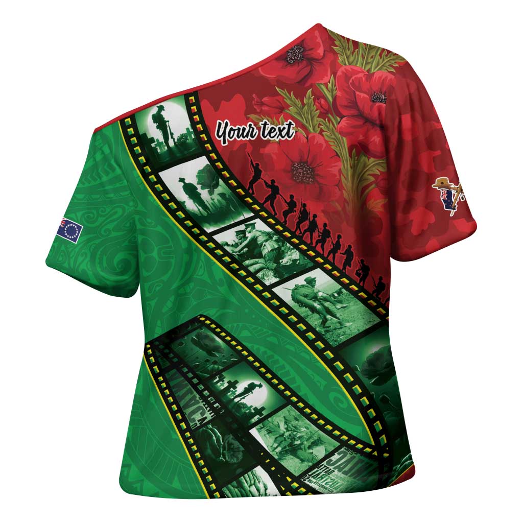 Personalised Cook Islands ANZAC 1915-2026 Filmstrip Cross Shoulder Shirt Lest We Forget 25 April