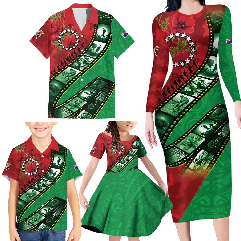 Personalised Cook Islands ANZAC 1915-2026 Filmstrip Family Matching Long Sleeve Bodycon Dress and Hawaiian Shirt Lest We Forget 25 April LT9 - Polynesian Pride
