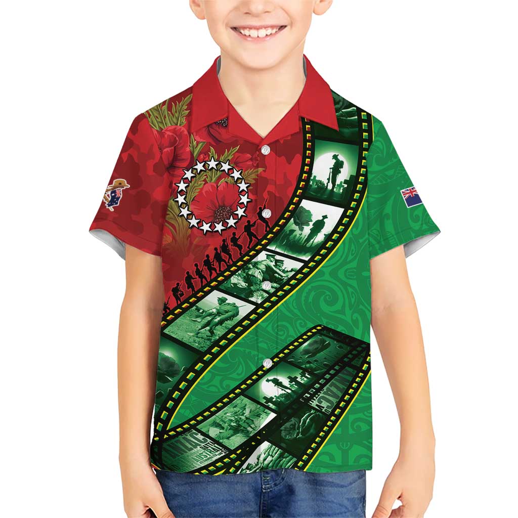 Personalised Cook Islands ANZAC 1915-2026 Filmstrip Family Matching Long Sleeve Bodycon Dress and Hawaiian Shirt Lest We Forget 25 April LT9 Son's Shirt Green - Polynesian Pride