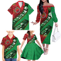 Personalised Cook Islands ANZAC 1915-2026 Filmstrip Family Matching Off The Shoulder Long Sleeve Dress and Hawaiian Shirt Lest We Forget 25 April LT9 - Polynesian Pride