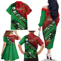 Personalised Cook Islands ANZAC 1915-2026 Filmstrip Family Matching Off The Shoulder Long Sleeve Dress and Hawaiian Shirt Lest We Forget 25 April LT9 - Polynesian Pride