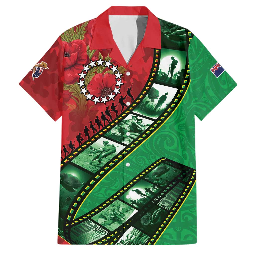 Personalised Cook Islands ANZAC 1915-2026 Filmstrip Family Matching Off The Shoulder Long Sleeve Dress and Hawaiian Shirt Lest We Forget 25 April LT9 Dad's Shirt - Short Sleeve Green - Polynesian Pride