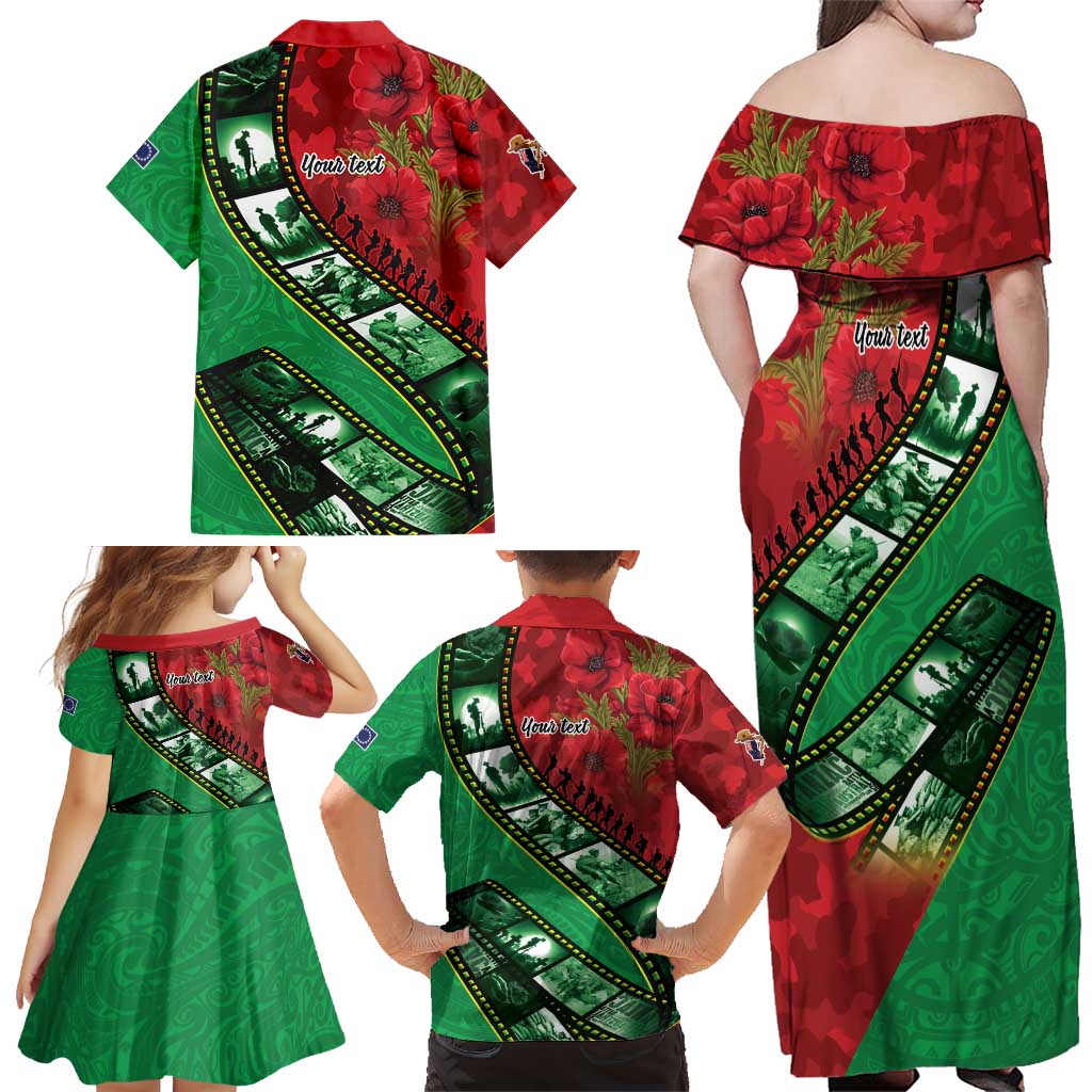 Personalised Cook Islands ANZAC 1915-2026 Filmstrip Family Matching Off Shoulder Maxi Dress and Hawaiian Shirt Lest We Forget 25 April LT9 - Polynesian Pride