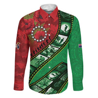 Personalised Cook Islands ANZAC 1915-2026 Filmstrip Family Matching Puletasi and Hawaiian Shirt Lest We Forget 25 April LT9 Dad's Shirt - Long Sleeve Green - Polynesian Pride