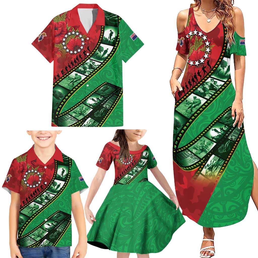 Personalised Cook Islands ANZAC 1915-2026 Filmstrip Family Matching Summer Maxi Dress and Hawaiian Shirt Lest We Forget 25 April