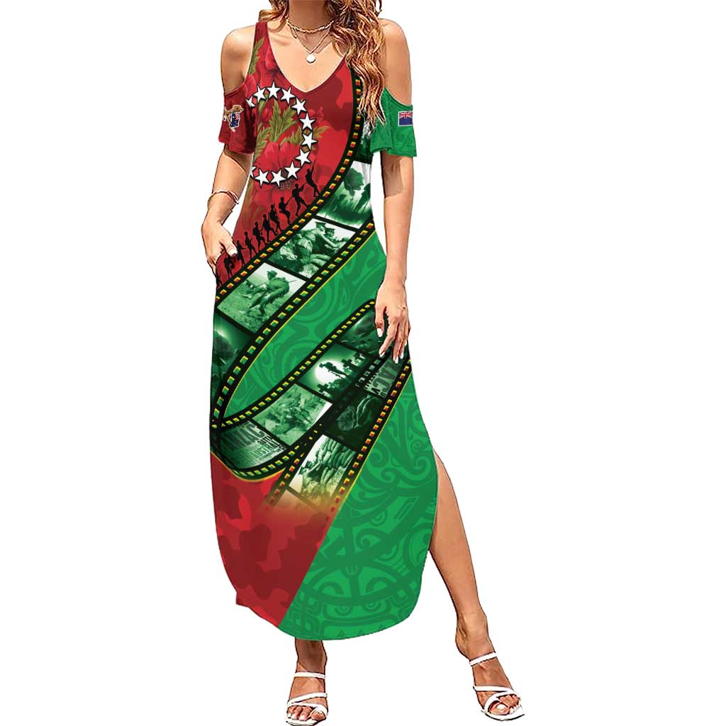 Personalised Cook Islands ANZAC 1915-2026 Filmstrip Family Matching Summer Maxi Dress and Hawaiian Shirt Lest We Forget 25 April LT9 Mom's Dress Green - Polynesian Pride