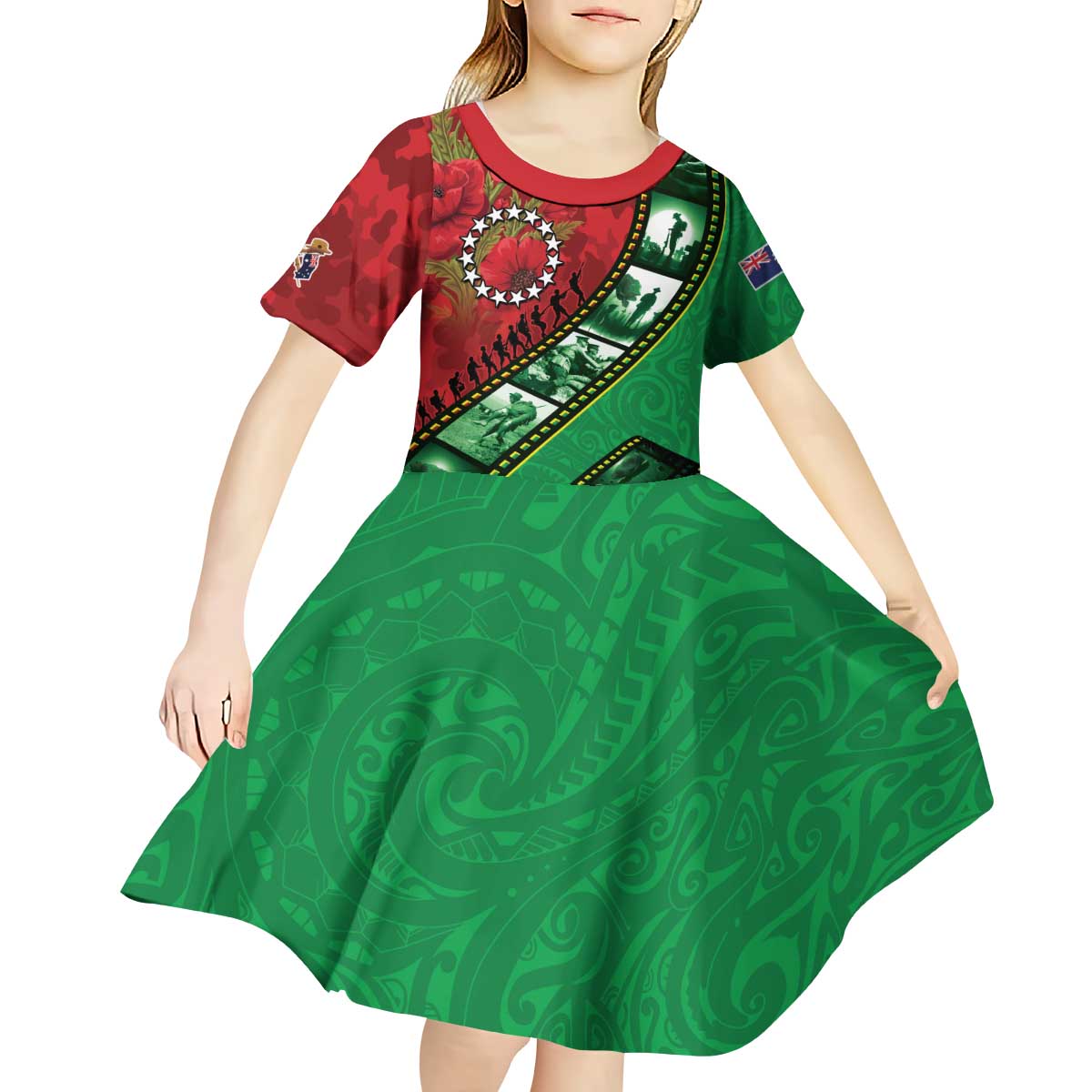 Personalised Cook Islands ANZAC 1915-2026 Filmstrip Kid Short Sleeve Dress Lest We Forget 25 April