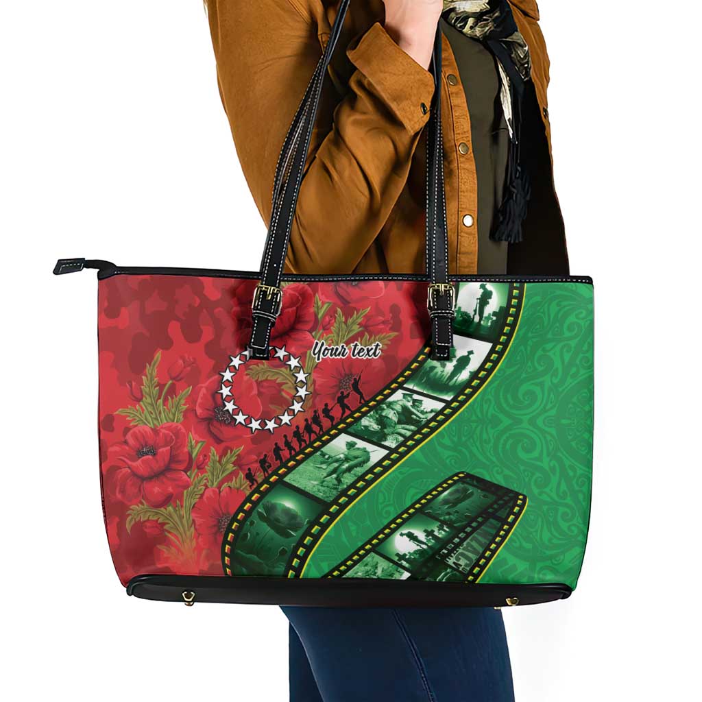 Personalised Cook Islands ANZAC 1915-2026 Filmstrip Leather Tote Bag Lest We Forget 25 April