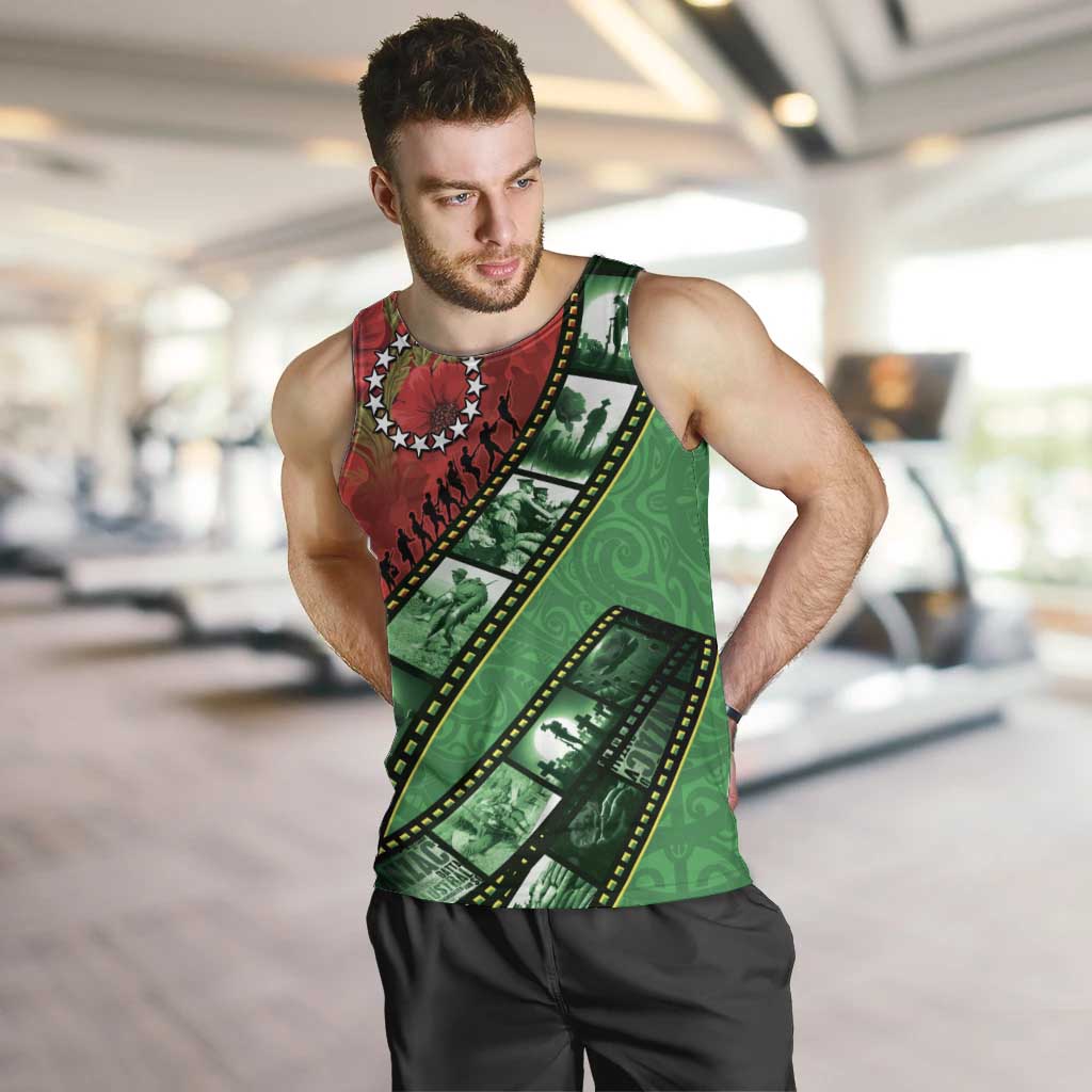 Personalised Cook Islands ANZAC 1915-2026 Filmstrip Men Tank Top Lest We Forget 25 April