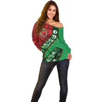 Personalised Cook Islands ANZAC 1915-2026 Filmstrip Off Shoulder Sweater Lest We Forget 25 April