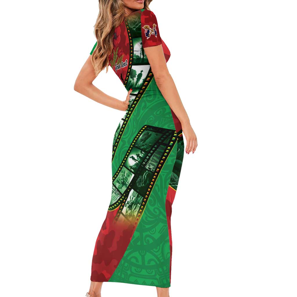 Personalised Cook Islands ANZAC 1915-2026 Filmstrip Short Sleeve Bodycon Dress Lest We Forget 25 April