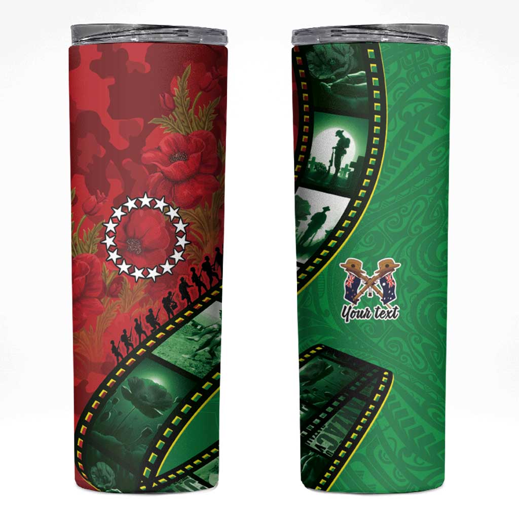 Personalised Cook Islands ANZAC 1915-2026 Filmstrip Skinny Tumbler Lest We Forget 25 April LT9 Green - Polynesian Pride
