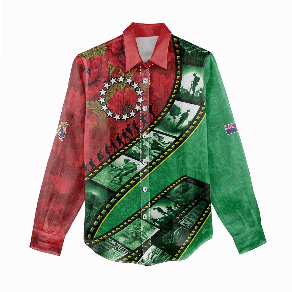 Personalised Cook Islands ANZAC 1915-2026 Filmstrip Women Casual Shirt Lest We Forget 25 April LT9 - Polynesian Pride