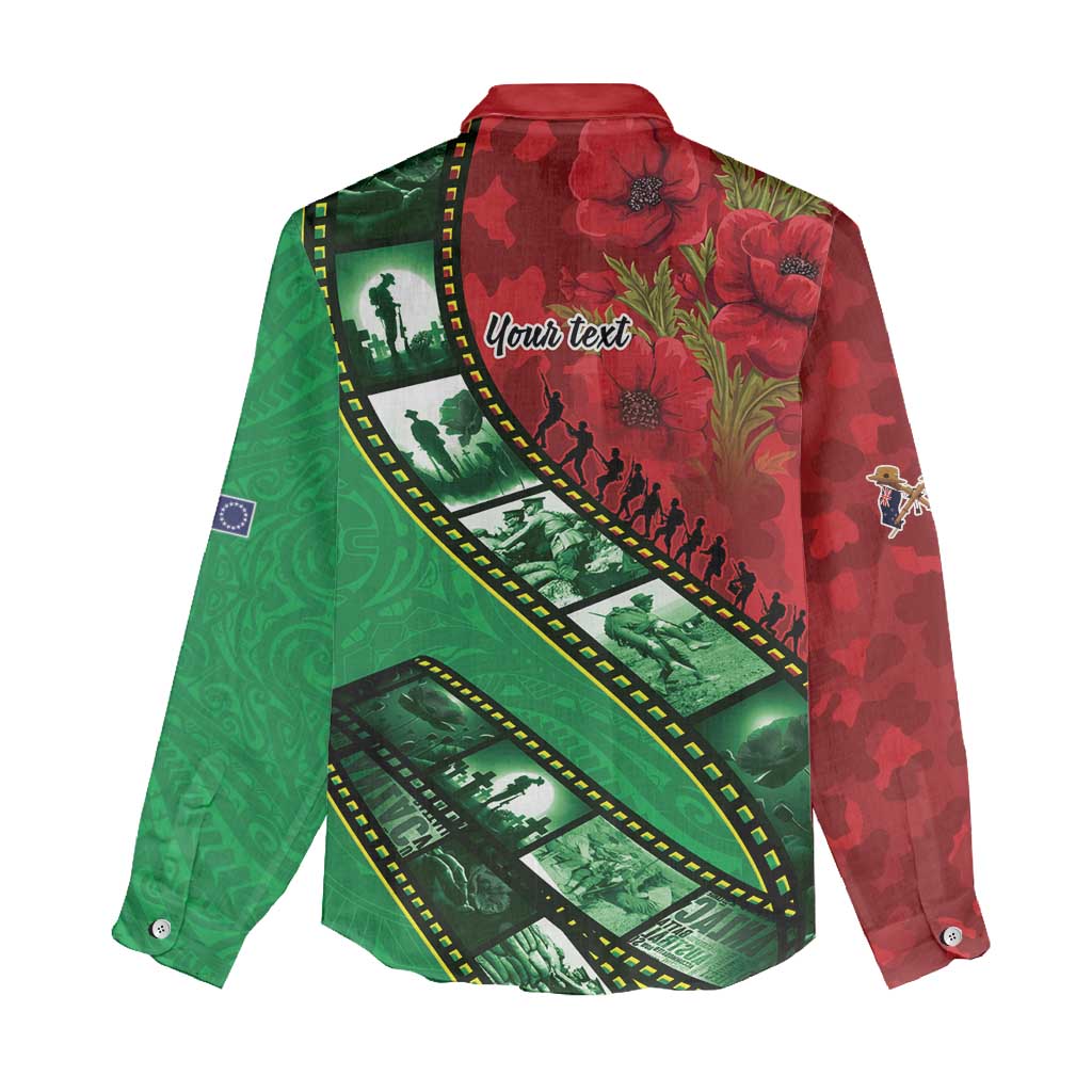 Personalised Cook Islands ANZAC 1915-2026 Filmstrip Women Casual Shirt Lest We Forget 25 April LT9 - Polynesian Pride