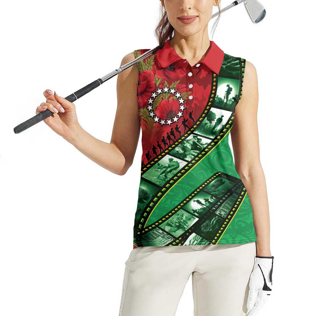 Personalised Cook Islands ANZAC 1915-2026 Filmstrip Women Sleeveless Polo Shirt Lest We Forget 25 April LT9 - Polynesian Pride