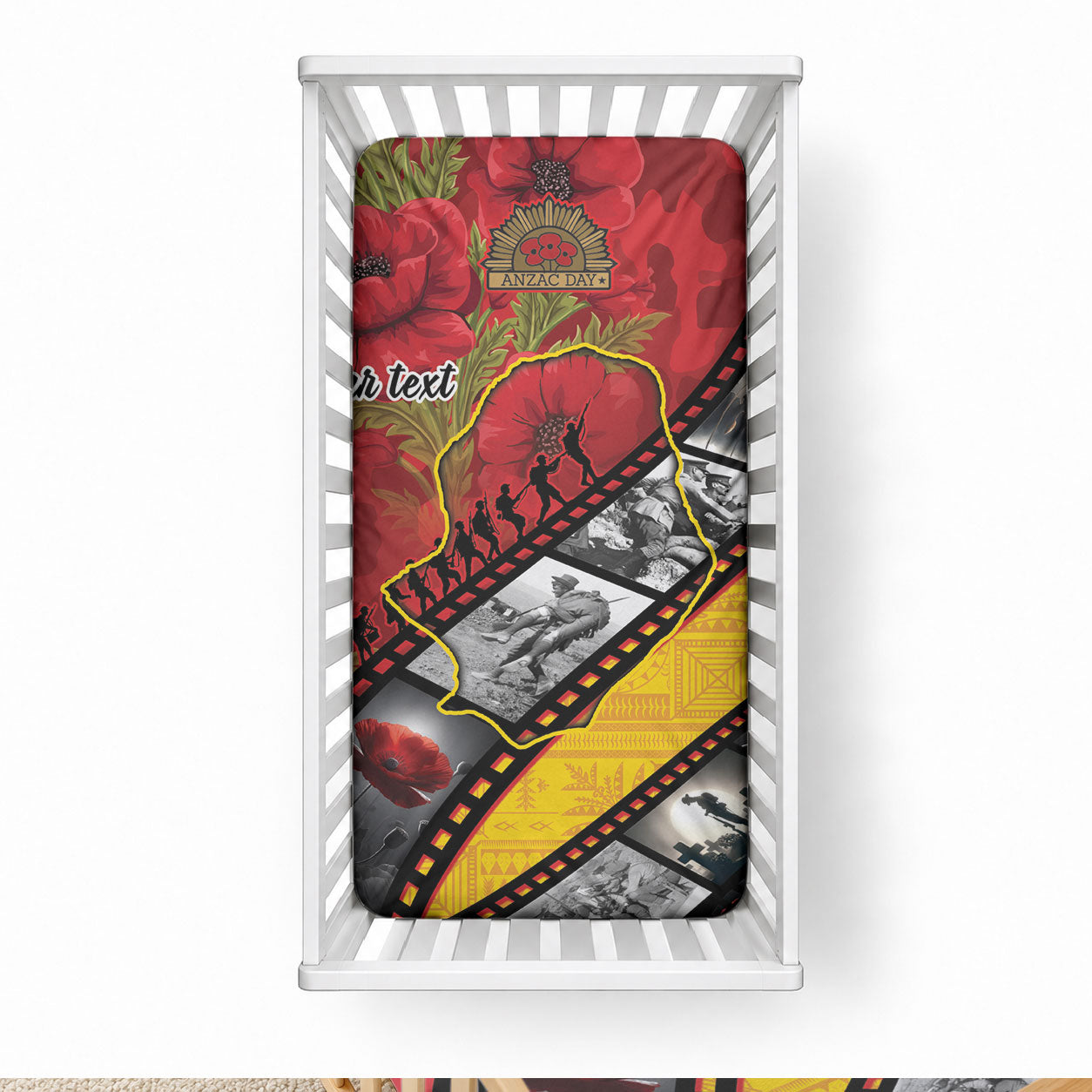 Personalised Niue ANZAC 1915-2026 Filmstrip Baby Bed Cover Lest We Forget 25 April LT9 28 × 52 in Gold - Polynesian Pride