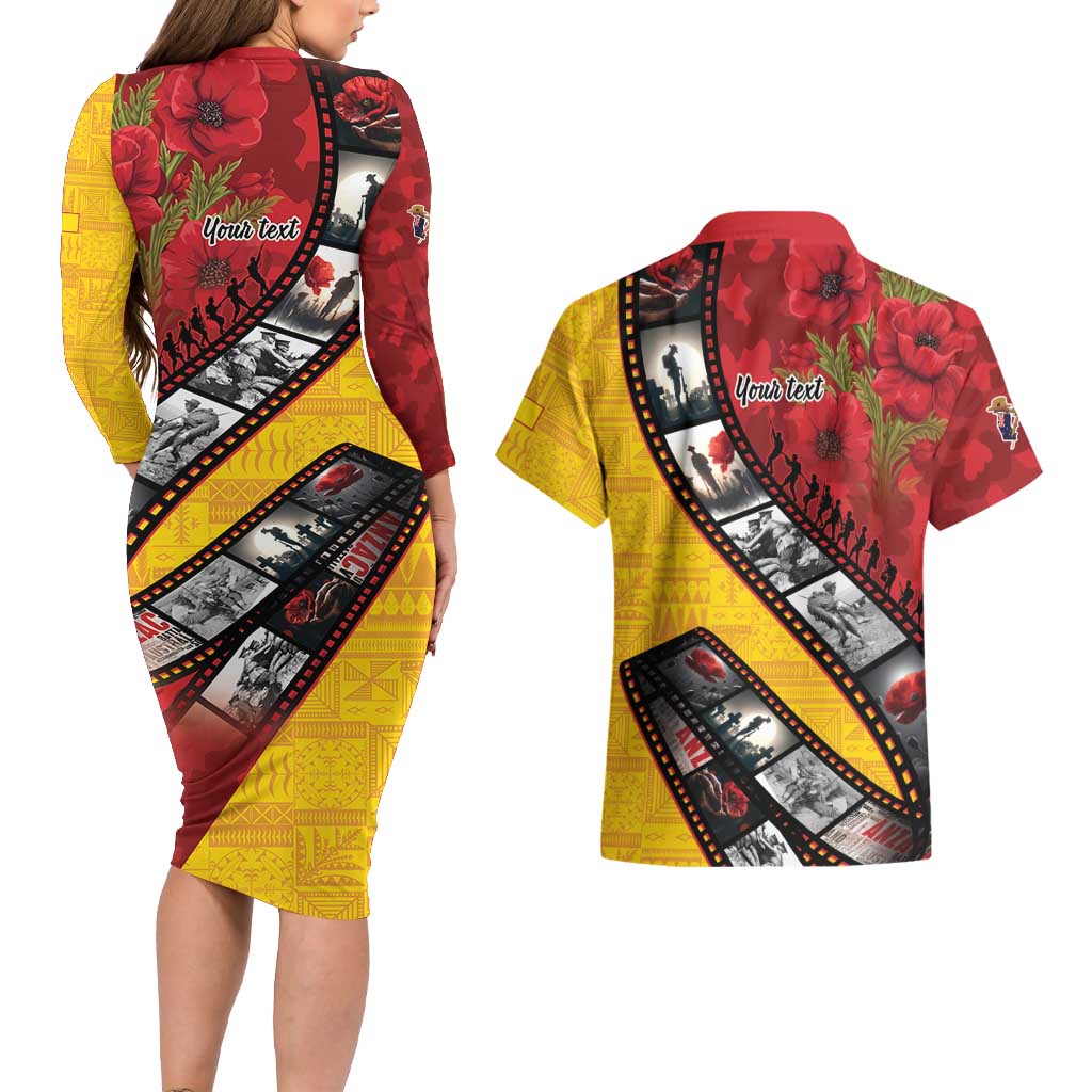 Personalised Niue ANZAC 1915-2026 Filmstrip Couples Matching Long Sleeve Bodycon Dress and Hawaiian Shirt Lest We Forget 25 April LT9 - Polynesian Pride