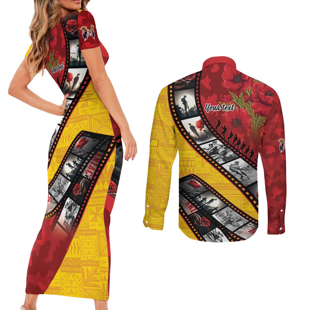 Personalised Niue ANZAC 1915-2026 Filmstrip Couples Matching Short Sleeve Bodycon Dress and Long Sleeve Button Shirt Lest We Forget 25 April LT9 - Polynesian Pride