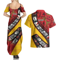 Personalised Niue ANZAC 1915-2026 Filmstrip Couples Matching Summer Maxi Dress and Hawaiian Shirt Lest We Forget 25 April LT9 - Polynesian Pride
