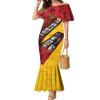 Personalised Niue ANZAC 1915-2026 Filmstrip Family Matching Mermaid Dress and Hawaiian Shirt Lest We Forget 25 April LT9 Mom's Dress Gold - Polynesian Pride