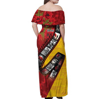 Personalised Niue ANZAC 1915-2026 Filmstrip Family Matching Off Shoulder Maxi Dress and Hawaiian Shirt Lest We Forget 25 April LT9 - Polynesian Pride