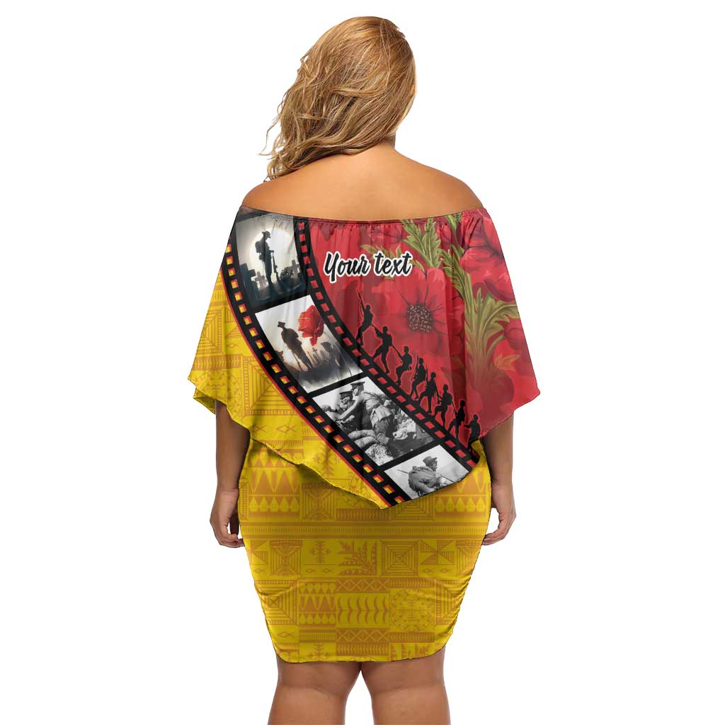 Personalised Niue ANZAC 1915-2026 Filmstrip Family Matching Off Shoulder Short Dress and Hawaiian Shirt Lest We Forget 25 April LT9 - Polynesian Pride