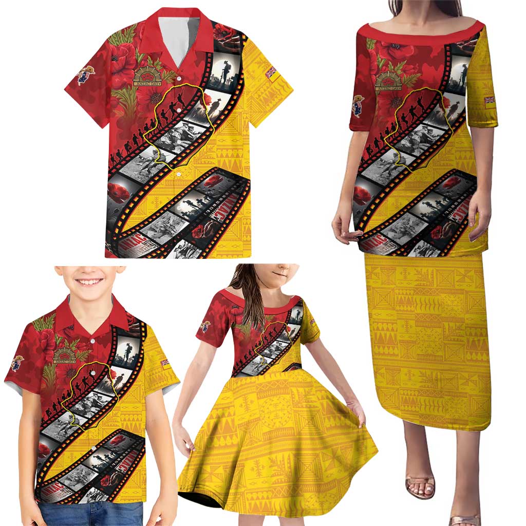 Personalised Niue ANZAC 1915-2026 Filmstrip Family Matching Puletasi and Hawaiian Shirt Lest We Forget 25 April LT9 - Polynesian Pride