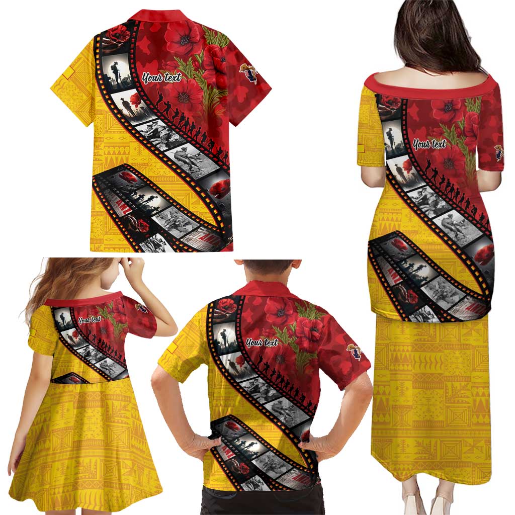 Personalised Niue ANZAC 1915-2026 Filmstrip Family Matching Puletasi and Hawaiian Shirt Lest We Forget 25 April LT9 - Polynesian Pride