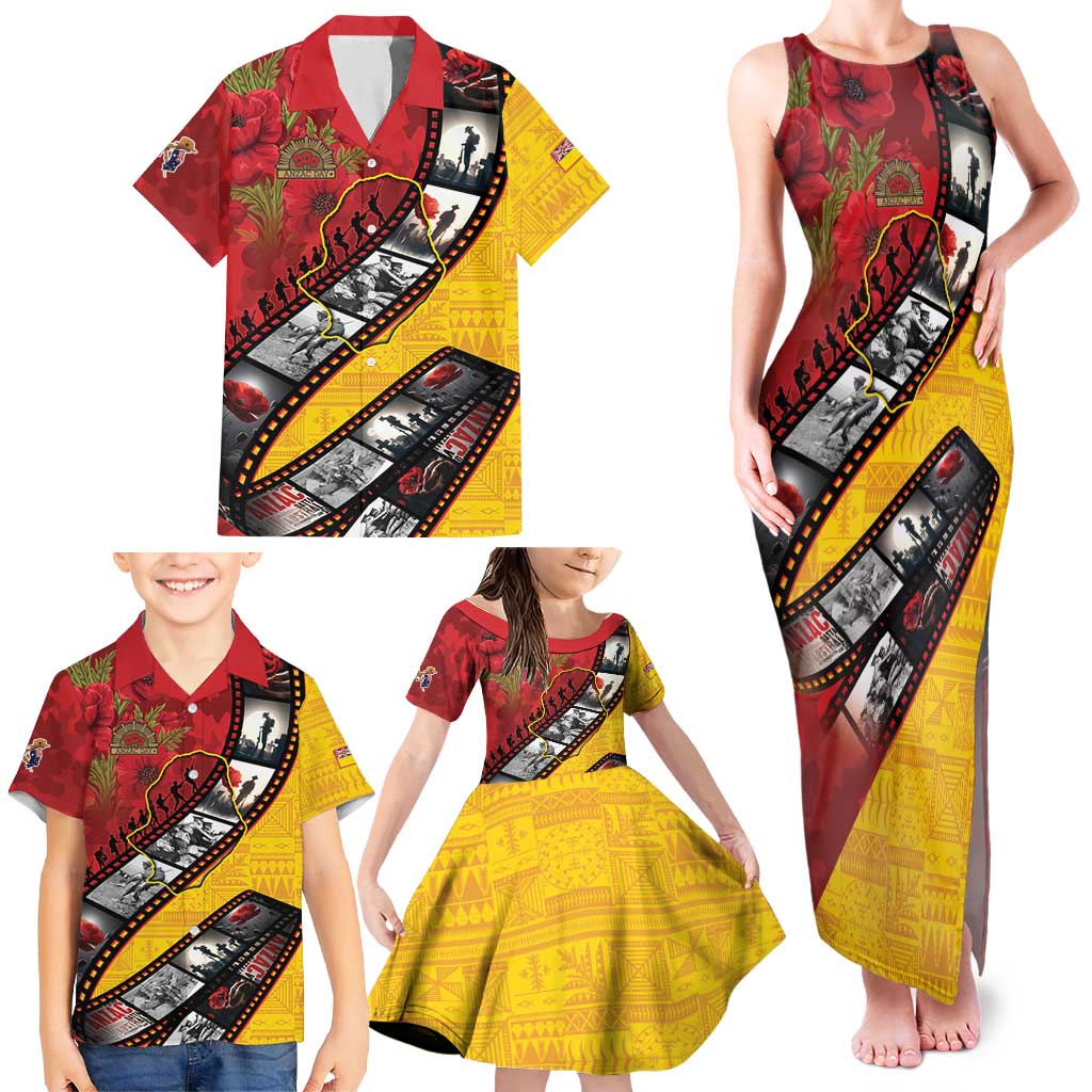 Personalised Niue ANZAC 1915-2026 Filmstrip Family Matching Tank Maxi Dress and Hawaiian Shirt Lest We Forget 25 April LT9 - Polynesian Pride