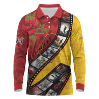 Personalised Niue ANZAC 1915-2026 Filmstrip Long Sleeve Polo Shirt Lest We Forget 25 April LT9 Gold - Polynesian Pride