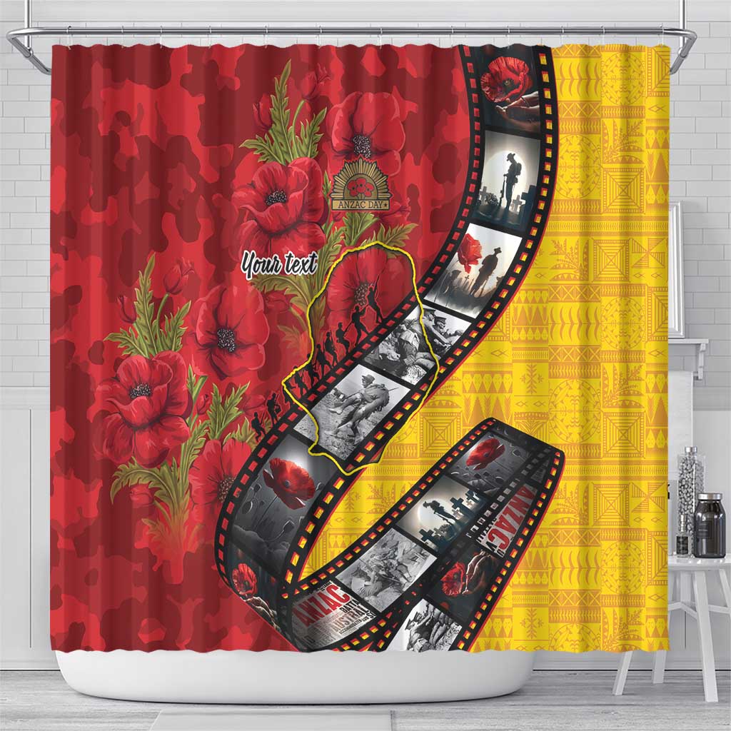 Personalised Niue ANZAC 1915-2026 Filmstrip Shower Curtain Lest We Forget 25 April
