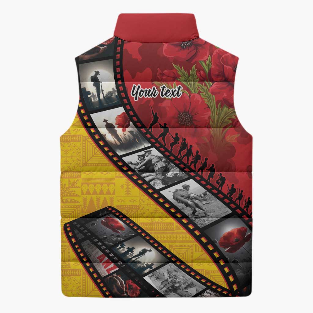Personalised Niue ANZAC 1915-2026 Filmstrip Sleeveless Puffer Jacket Lest We Forget 25 April