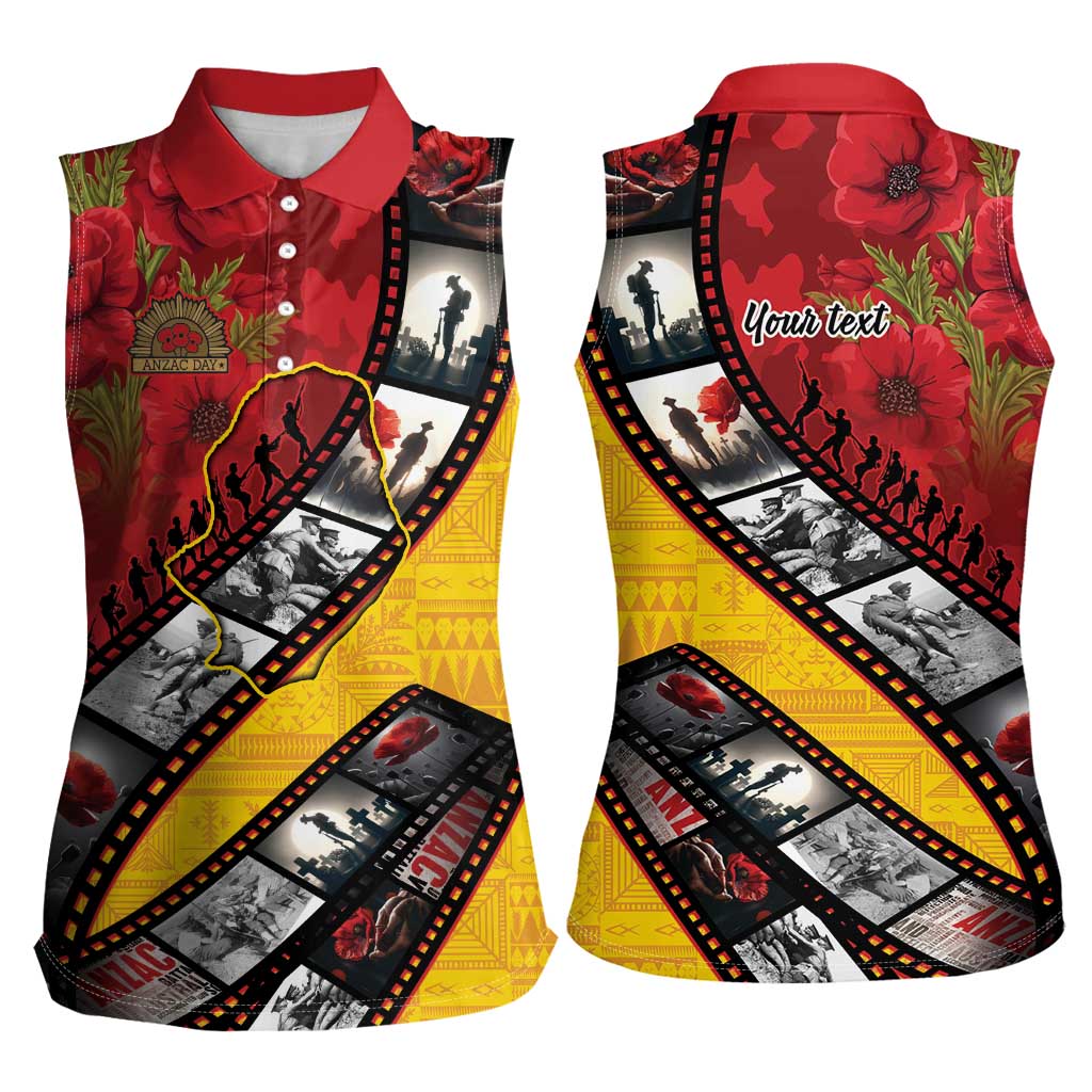 Personalised Niue ANZAC 1915-2026 Filmstrip Women Sleeveless Polo Shirt Lest We Forget 25 April LT9 - Polynesian Pride