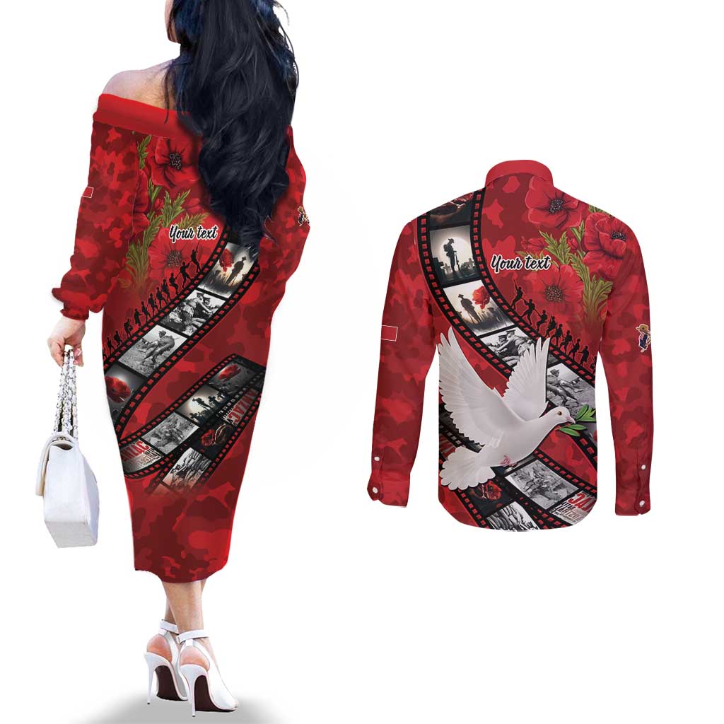 Personalised Tonga ANZAC 1915-2026 Filmstrip Couples Matching Off The Shoulder Long Sleeve Dress and Long Sleeve Button Shirt Lest We Forget 25 April LT9 - Polynesian Pride