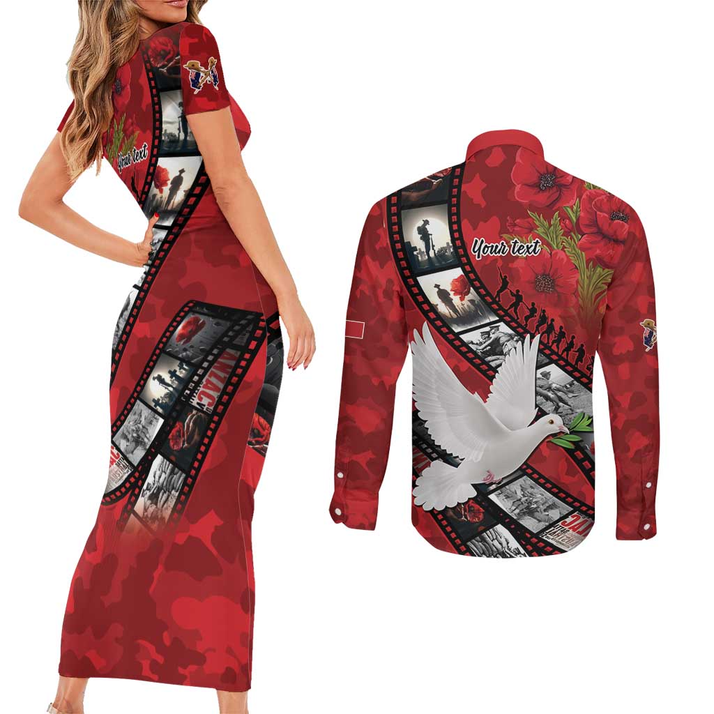 Personalised Tonga ANZAC 1915-2026 Filmstrip Couples Matching Short Sleeve Bodycon Dress and Long Sleeve Button Shirt Lest We Forget 25 April LT9 - Polynesian Pride