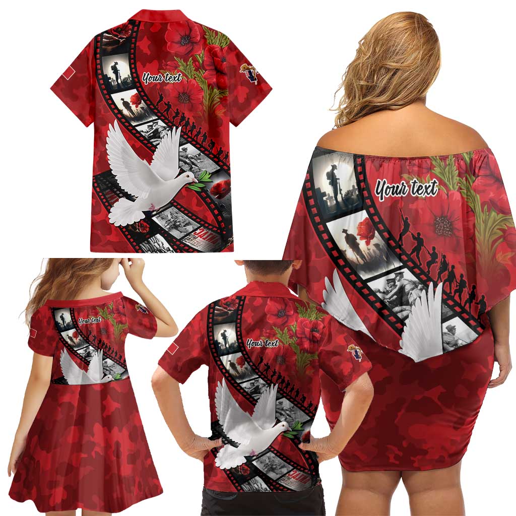 Personalised Tonga ANZAC 1915-2026 Filmstrip Family Matching Off Shoulder Short Dress and Hawaiian Shirt Lest We Forget 25 April LT9 - Polynesian Pride