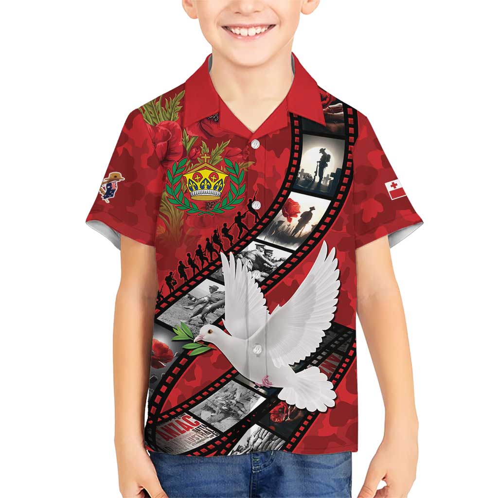 Personalised Tonga ANZAC 1915-2026 Filmstrip Family Matching Off Shoulder Short Dress and Hawaiian Shirt Lest We Forget 25 April LT9 Son's Shirt Red - Polynesian Pride