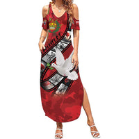 Personalised Tonga ANZAC 1915-2026 Filmstrip Family Matching Summer Maxi Dress and Hawaiian Shirt Lest We Forget 25 April LT9 Mom's Dress Red - Polynesian Pride