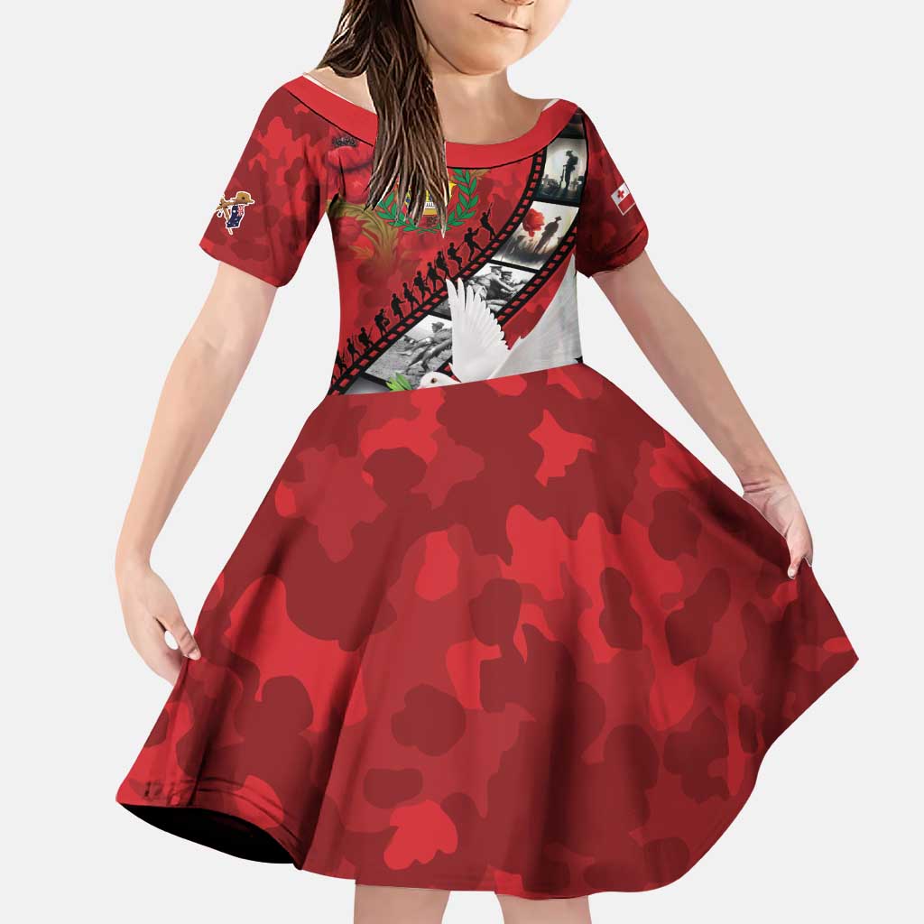 Personalised Tonga ANZAC 1915-2026 Filmstrip Family Matching Tank Maxi Dress and Hawaiian Shirt Lest We Forget 25 April LT9 Daughter's Dress Red - Polynesian Pride