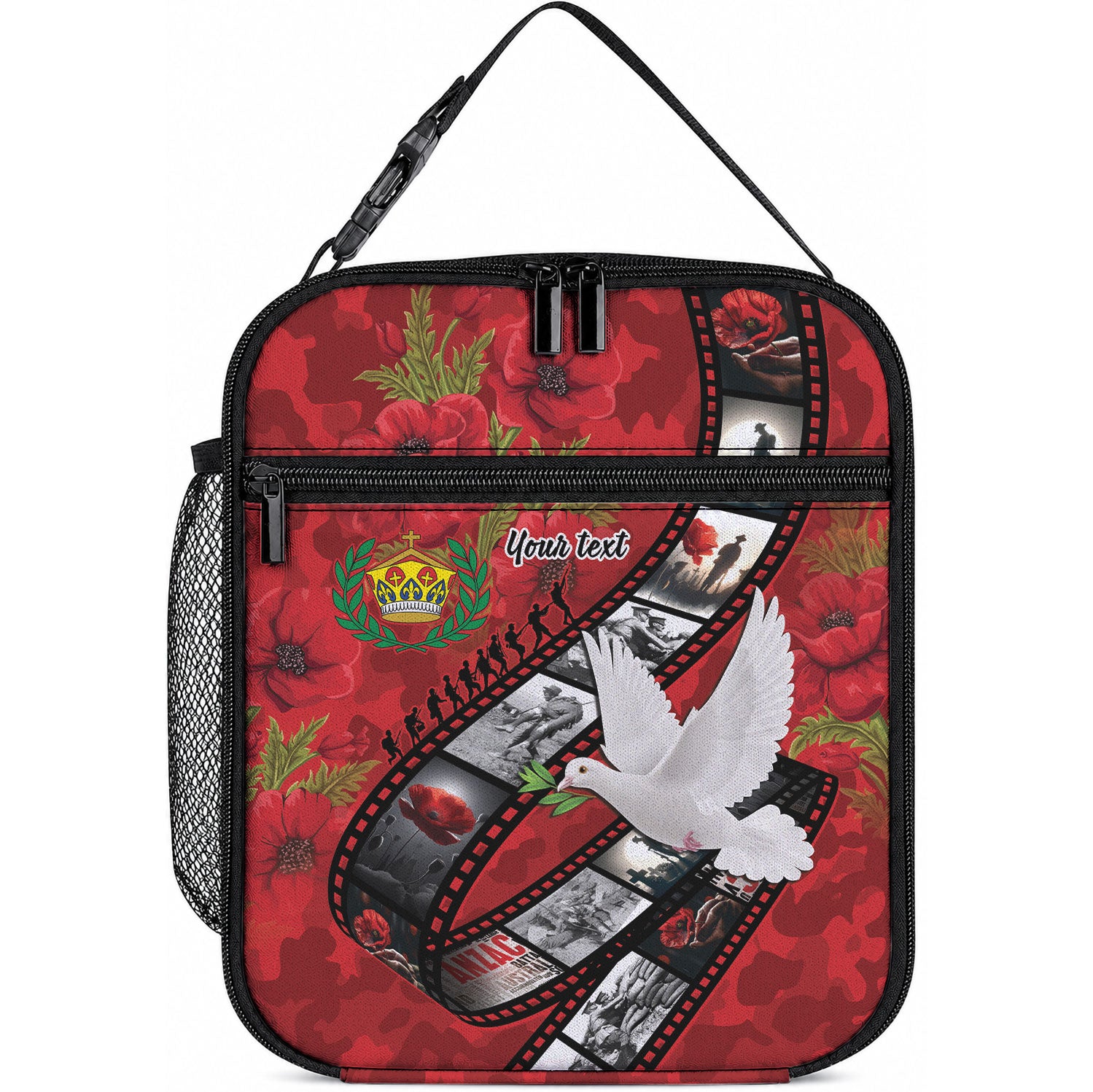 Personalised Tonga ANZAC 1915-2026 Filmstrip Lunch Bag Lest We Forget 25 April LT9 10.2 × 8.3 × 4.3 inch Red - Polynesian Pride