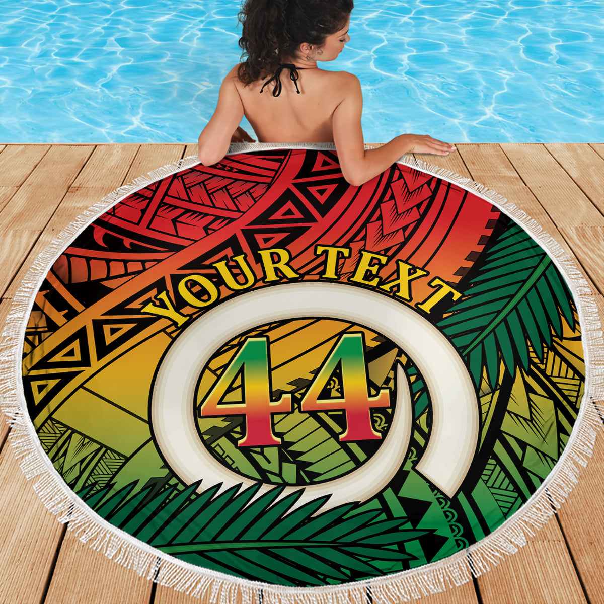 Personalised Vanuatu Yumi 44th Indipendens Dei Beach Blanket Vanuatuan Broad Tusk with Polynesian Tribal