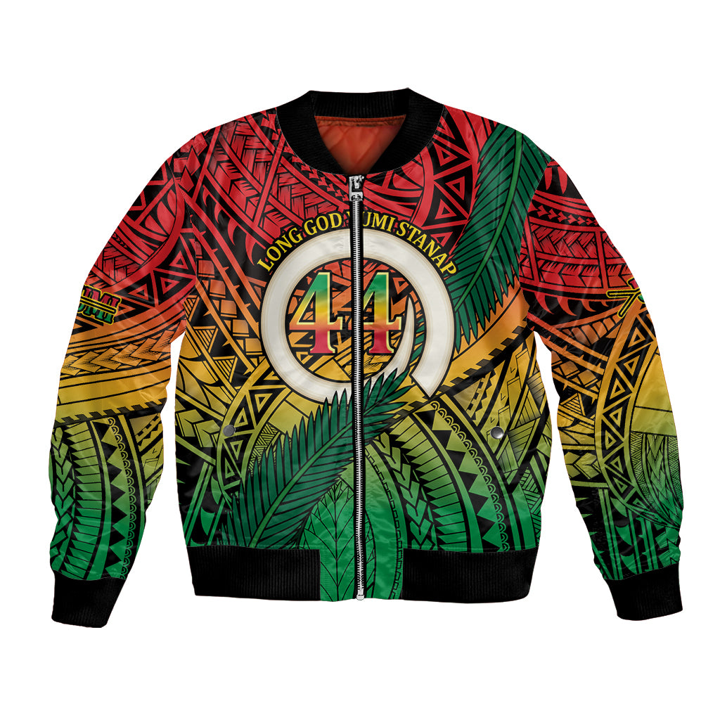 Personalised Vanuatu Yumi 44th Indipendens Dei Bomber Jacket Vanuatuan Broad Tusk with Polynesian Tribal