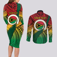 Personalised Vanuatu Yumi 44th Indipendens Dei Couples Matching Long Sleeve Bodycon Dress and Long Sleeve Button Shirt Vanuatuan Broad Tusk with Polynesian Tribal