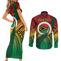 Personalised Vanuatu Yumi 44th Indipendens Dei Couples Matching Short Sleeve Bodycon Dress and Long Sleeve Button Shirt Vanuatuan Broad Tusk with Polynesian Tribal