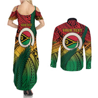 Personalised Vanuatu Yumi 44th Indipendens Dei Couples Matching Summer Maxi Dress and Long Sleeve Button Shirt Vanuatuan Broad Tusk with Polynesian Tribal